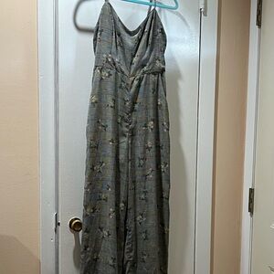 Lush Gray with flowers jumpsuit Spaghetti Strap Sleeveless